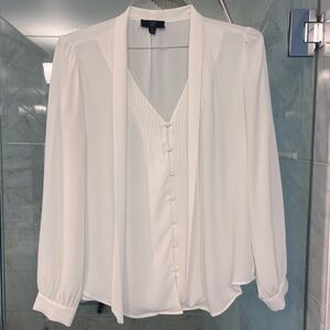 J. Crew White V-Neck Button-Front Blouse with Neck Tie